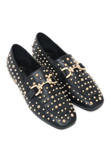 STUDDED LEATHER LOAFERS-BLACK