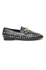 STUDDED LEATHER LOAFERS-BLACK