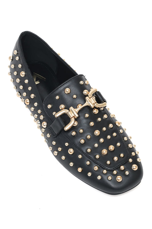 STUDDED LEATHER LOAFERS-BLACK