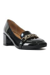 ELEGANT CHAIN LOAFER HEELS-BLACK