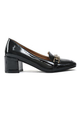 ELEGANT CHAIN LOAFER HEELS-BLACK