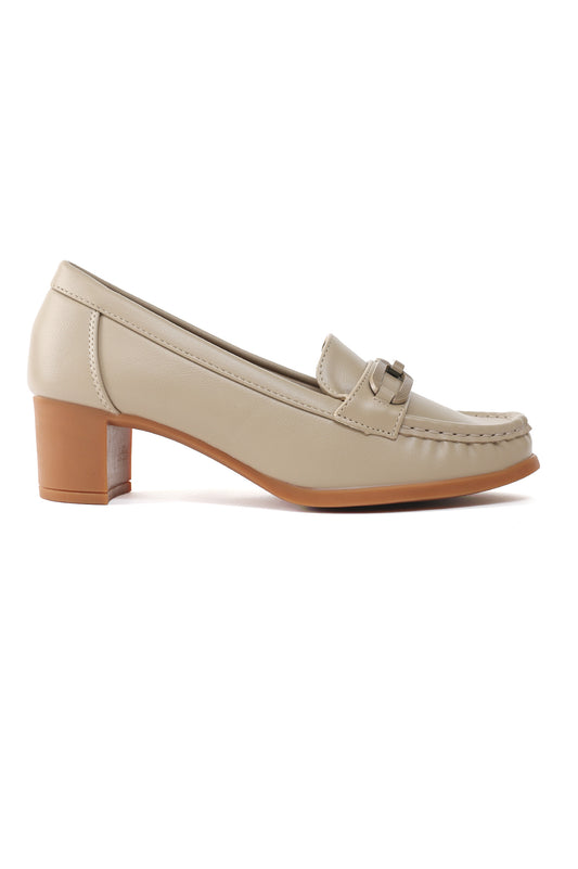 CLASSIC BLOCK HEEL LOAFERS-BEIGE