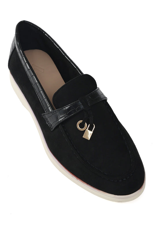 SUEDE CHARM LOAFERS-BLACK