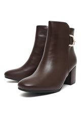 BLOCK HEELED ANKLE BOOTS WITH BUCKLE DETAIL-COFFEE