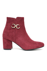 SUEDE BLOCK HEEL ANKLE BOOTS-WINE