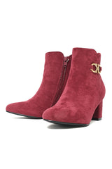 SUEDE BLOCK HEEL ANKLE BOOTS-WINE