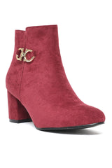 SUEDE BLOCK HEEL ANKLE BOOTS-WINE