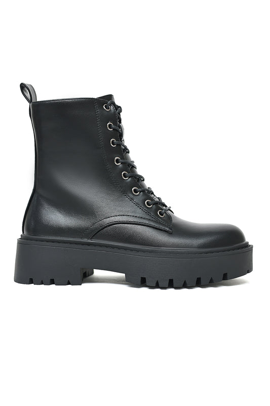 CHUNKY LACE-UP COMBAT BOOTS-BLACK