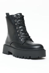 CHUNKY LACE-UP COMBAT BOOTS-BLACK