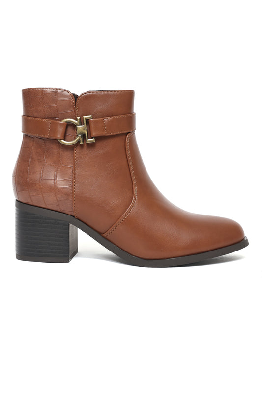 Chic Buckle Ankle Boots-Tan