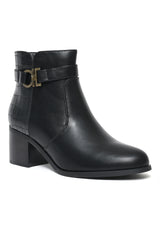 Chic Buckle Ankle Boots-Black