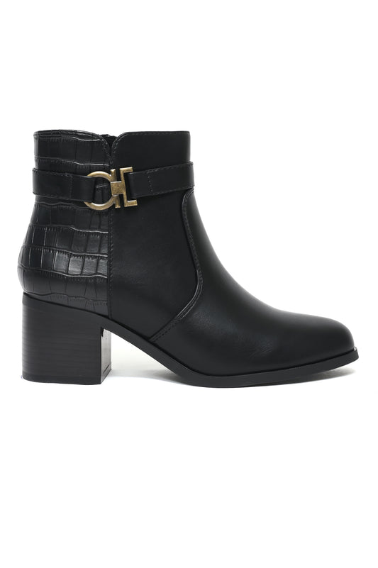 Chic Buckle Ankle Boots-Black