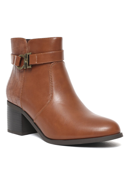 Chic Buckle Ankle Boots-Tan