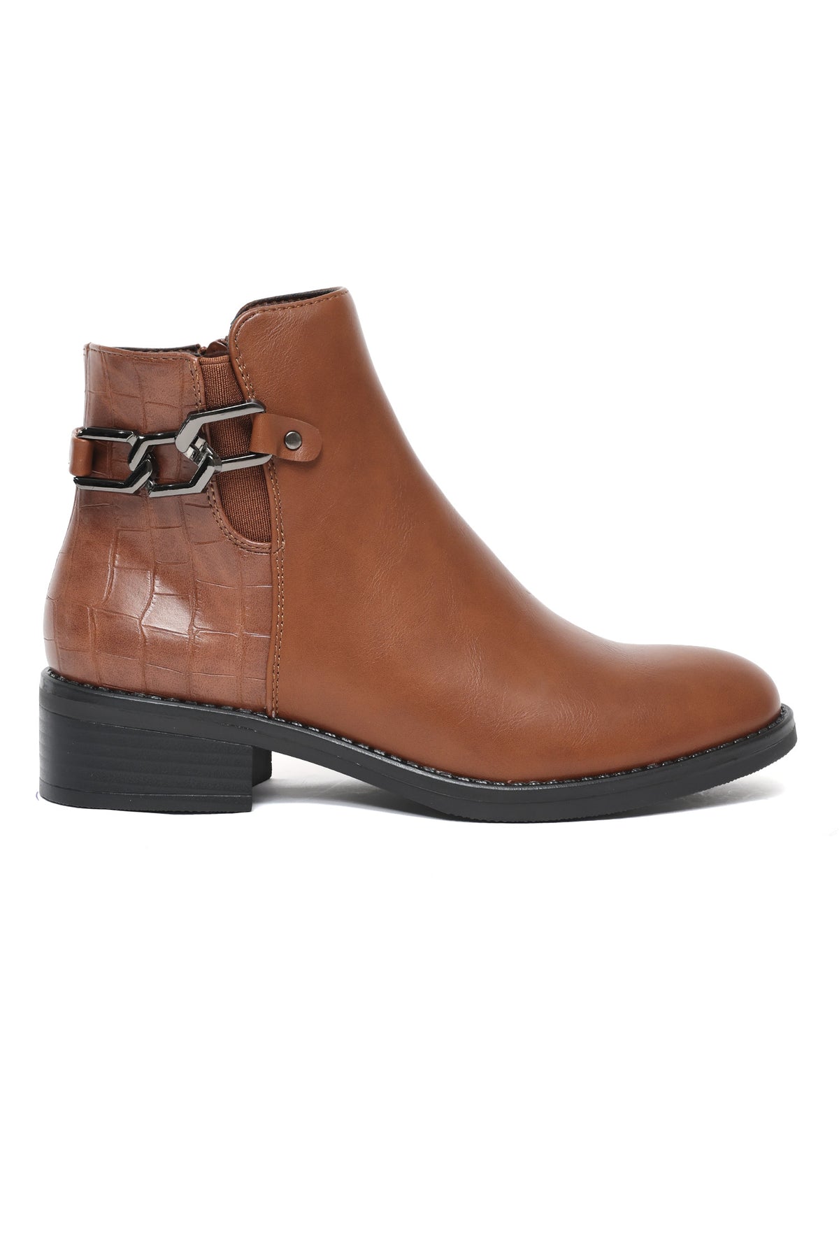 Buckle Detail Ankle Boots-Tan