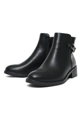 Buckle Detail Ankle Boots-Black