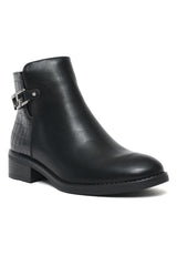 Buckle Detail Ankle Boots-Black