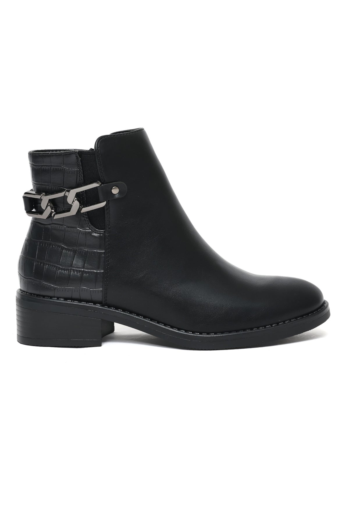 Buckle Detail Ankle Boots-Black