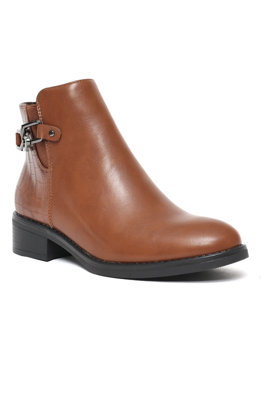 Buckle Detail Ankle Boots-Tan