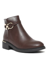 Gold Buckle Ankle Boots-Coffee