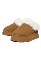 Faux Fur Platform Slippers-Camel