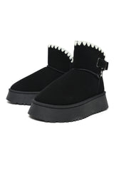 Shearling Trim Platform Boots-Black