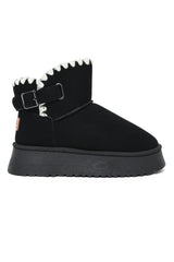 Shearling Trim Platform Boots-Black