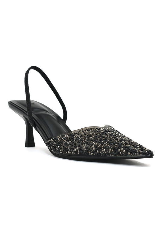 CRYSTAL BLOSSOM EMBELLISHED HEEL-BLACK-GUN