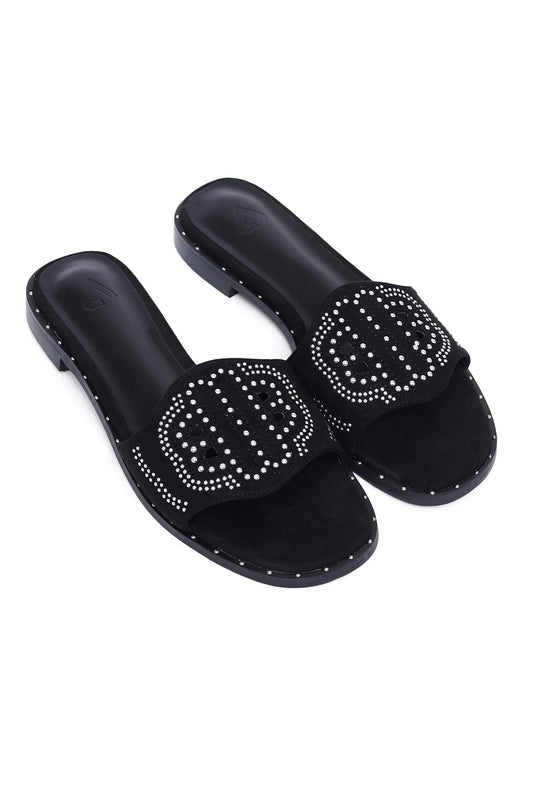 LUXE STUDDED SLIP-ON SANDAL-BLACK