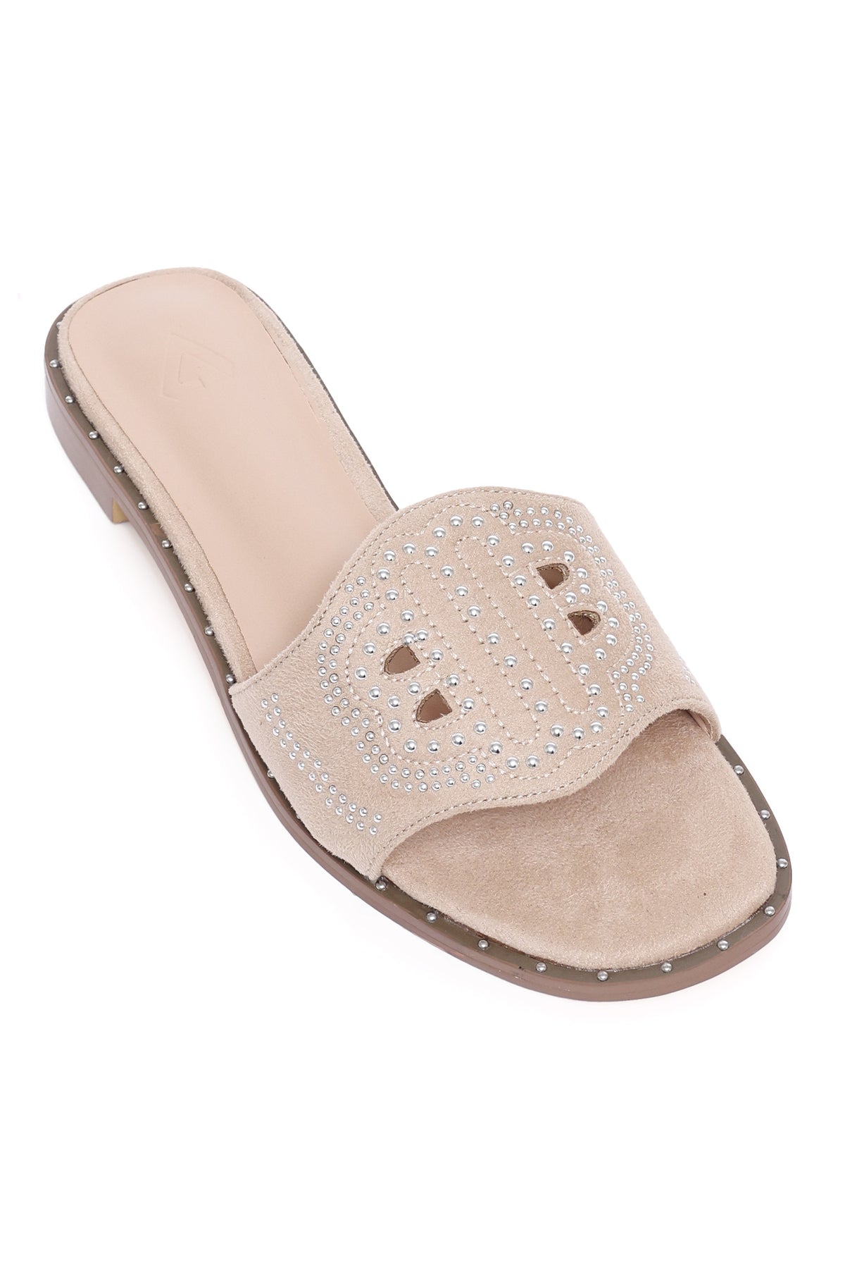 LUXE STUDDED SLIP-ON SANDAL-BEIGE