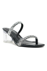 EMBELLISHED CRYSTAL BLOCK HEELS-BLACK