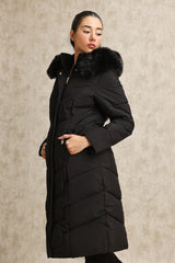 CHEVRON QUILTED PUFFER JACKET-BLACK