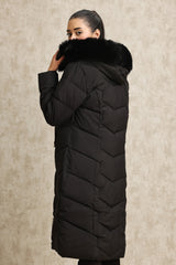 CHEVRON QUILTED PUFFER JACKET-BLACK