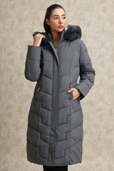 CHEVRON QUILTED PUFFER JACKET-GREY