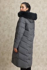 CHEVRON QUILTED PUFFER JACKET-GREY