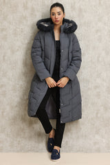 CHEVRON QUILTED PUFFER JACKET-GREY