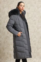 CHEVRON QUILTED PUFFER JACKET-GREY