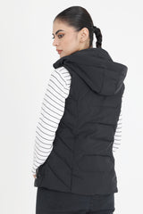 HOODED BREEZE SLEEVELESS PUFFER JACKET-BLACK