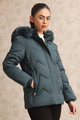 WAVE-STITCHED PUFFER JACKET-GREEN