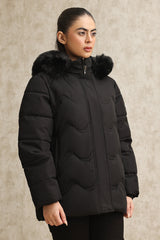 WAVE-STITCHED PUFFER JACKET-BLACK