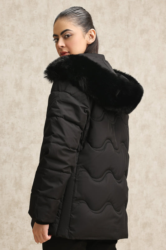 WAVE-STITCHED PUFFER JACKET-BLACK