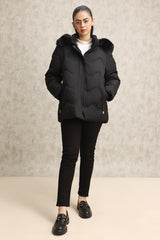 WAVE-STITCHED PUFFER JACKET-BLACK