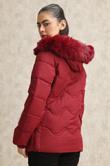 WAVE-STITCHED PUFFER JACKET-MAROON