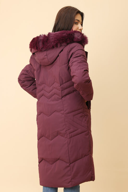 QUILTED LONGLINE JACKET-MAROON