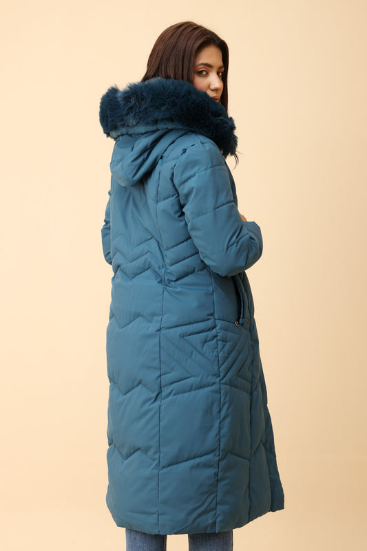 QUILTED LONGLINE JACKET-BLUE