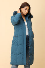 QUILTED LONGLINE JACKET-BLUE