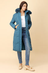 QUILTED LONGLINE JACKET-BLUE