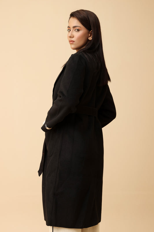 WOOL-BLEND TRENCH COAT-BLACK