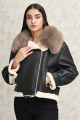 SHEARLING AVIATOR JACKET-BLACK