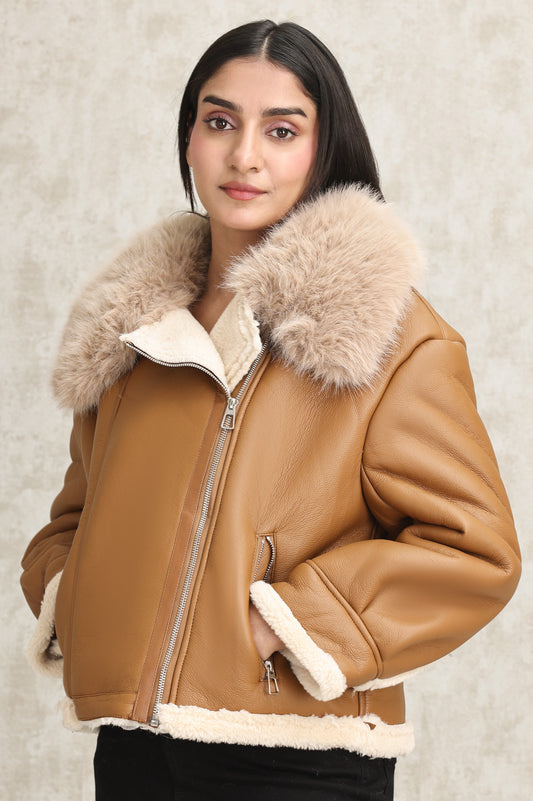 SHEARLING AVIATOR JACKET-KHAKI