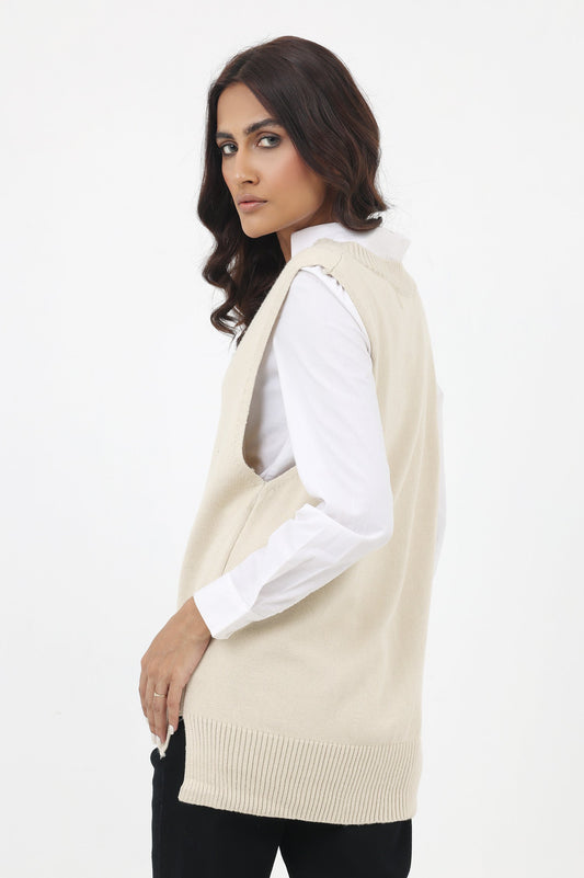 ALMAS SLEEVELESS KNIT SWEATER-BEIGE